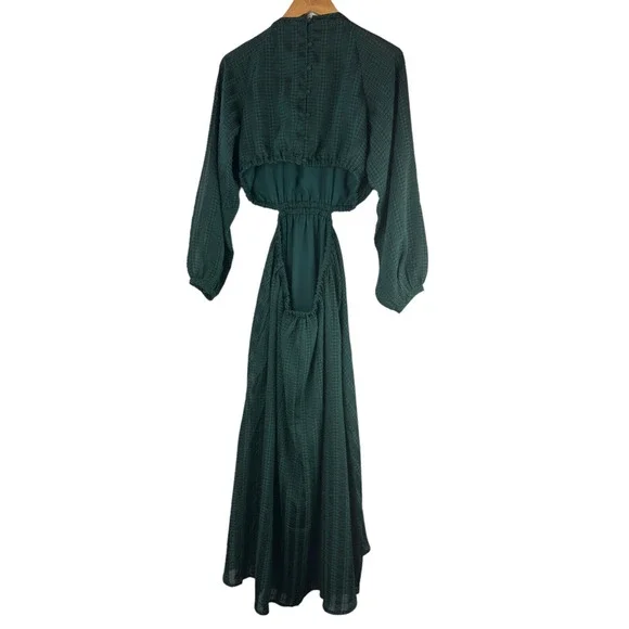 Madewell Long Sleeve Cutout Midi Dress Smoky Spruce Green Black Women's Medium - Picture 5 of 16